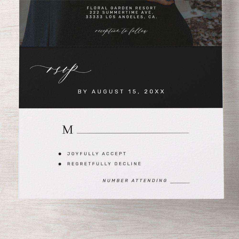 Discover Minimalist elegant black photo wedding  all in one invitation