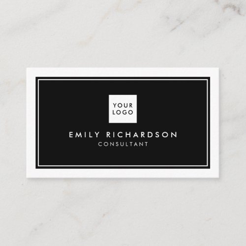 Minimalist elegant black plain white border logo business card