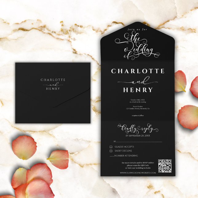 Minimalist Elegant Black QR Code Wedding All In One Invitation (Creator Uploaded)