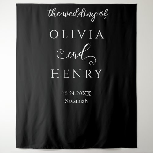 Minimalist Elegant  Black  Wedding Banner Tapestry