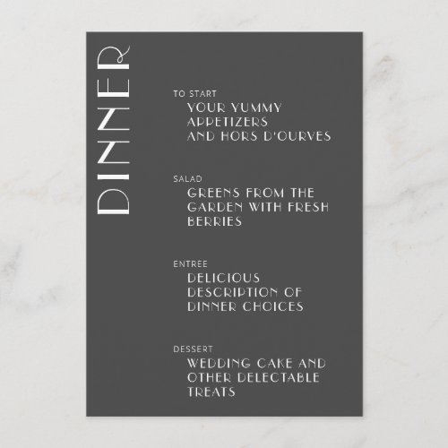 Minimalist Elegant Black White Art Deco Wedding  Menu