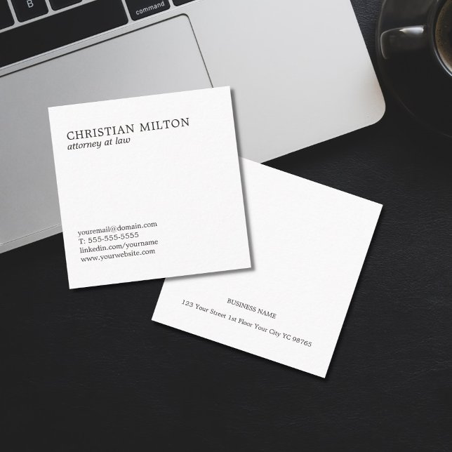 Minimalist Elegant Black White Attorney Square Business Card (Creator Uploaded)