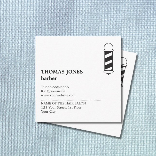 Minimalist Elegant Black White Barber Square Business Card (Creator Uploaded)