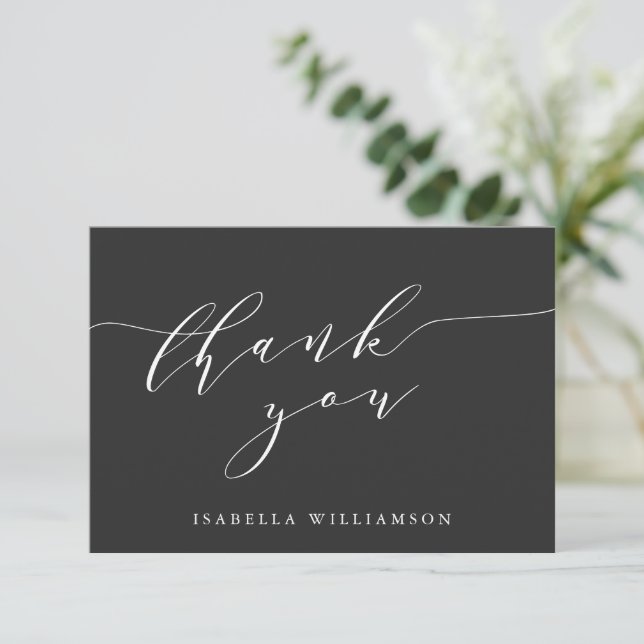 Minimalist Elegant Black White Bridal Shower Flat Thank You Card (Standing Front)