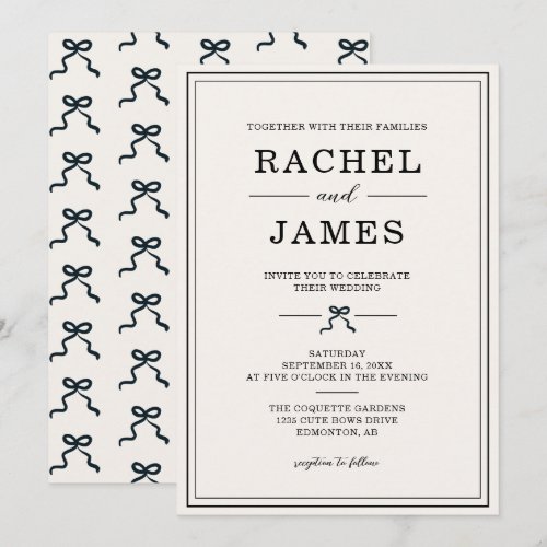 Minimalist Elegant Black & White Coquette Wedding Invitation