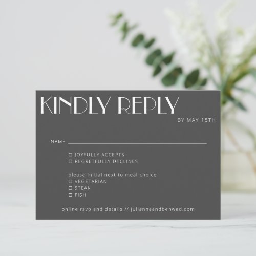 Minimalist Elegant Black White Deco Meal Choice RSVP Card