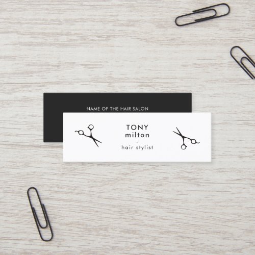 Minimalist Elegant Black White Hair Stylist Mini Business Card