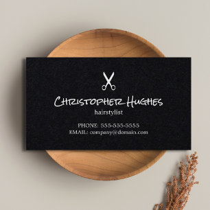Minimalist Elegant Black White Hairstylist Business Card