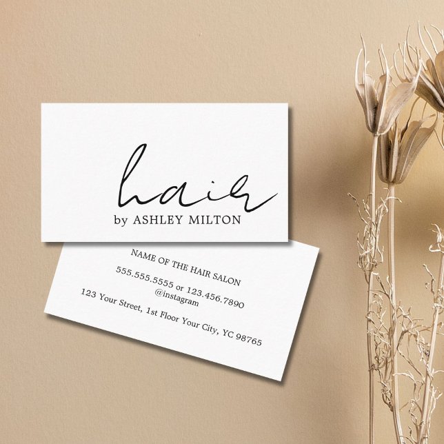 Minimalist Elegant Black White Hairstylist  Business Card (Creator Uploaded)
