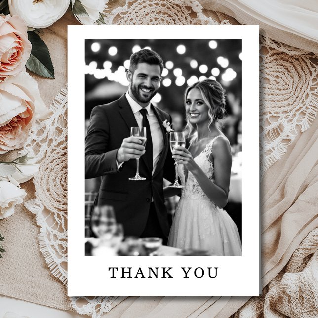 Minimalist Elegant Black & White Photo Wedding  Thank You Card (Creator Uploaded)