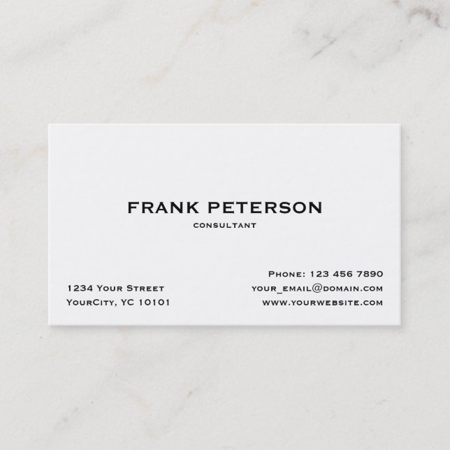Minimalist Elegant Black White Simple Consultant Business Card (Front)