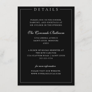 Minimalist Elegant Black & White Wedding Details Enclosure Card