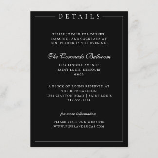 Minimalist Elegant Black & White Wedding Details Enclosure Card