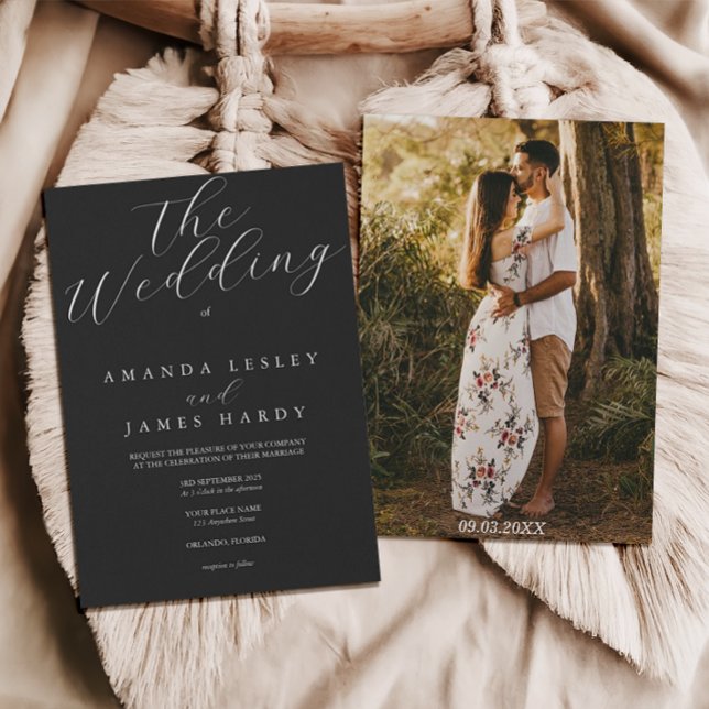 Minimalist Elegant Black & White Wedding  Invitati Invitation (Creator Uploaded)