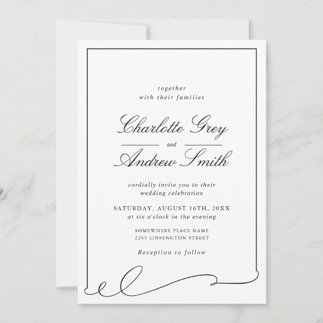 Minimalist Elegant Black & White Wedding Invitation (Front)