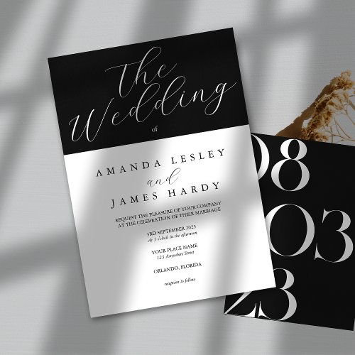 Minimalist Elegant Black  White Wedding  Invitation