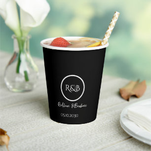 Minimalist Elegant Black & White Wedding Paper Cups