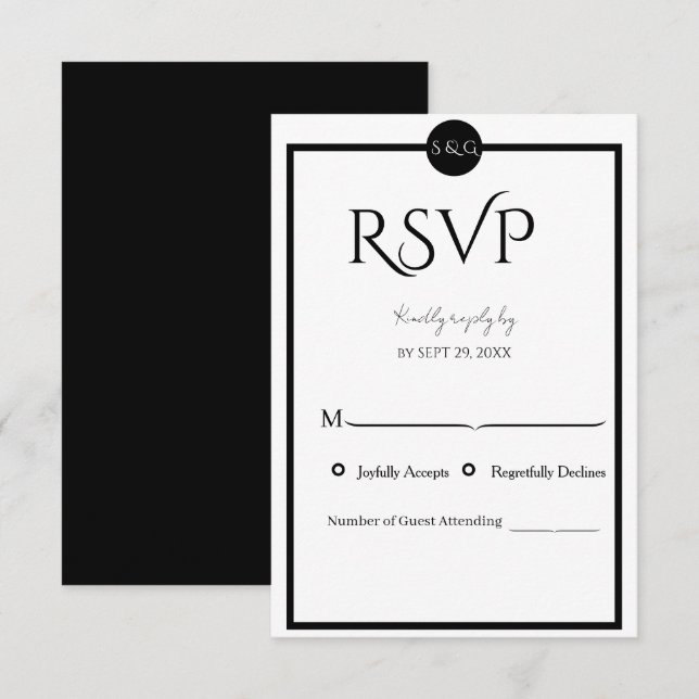 Minimalist Elegant Black & White Wedding RSVP Card (Front/Back)