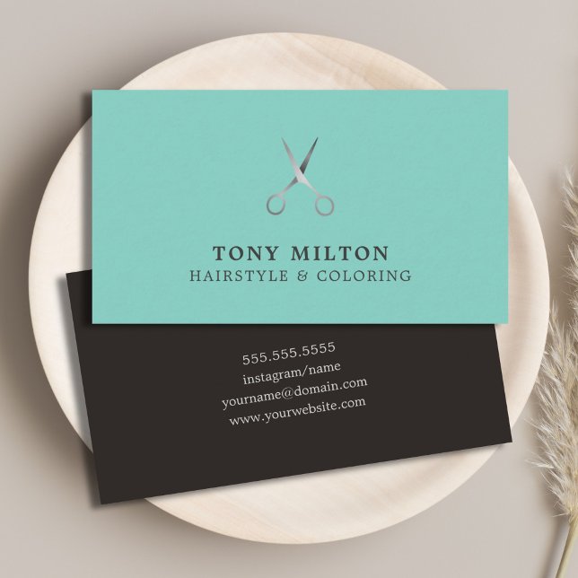 Minimalist Elegant Blue Black Silver Hairstyle Business Card (Creator Uploaded)