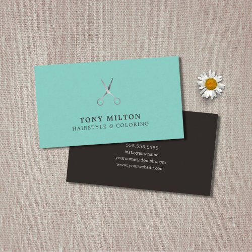 Minimalist Elegant Blue Black Silver Hairstyle Business Card