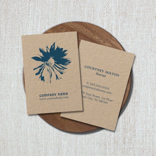 Minimalist Elegant Blue Flower Florist Business Card