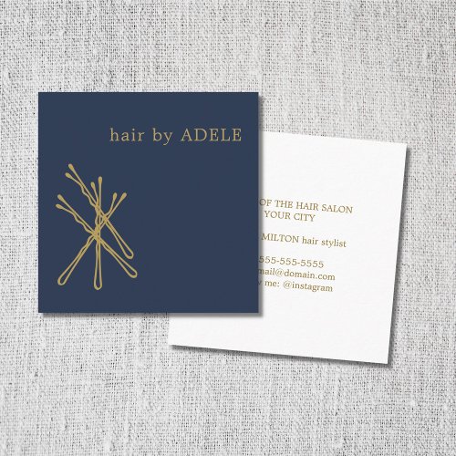 Minimalist Elegant Blue Golden Hair Pins Square Business Card