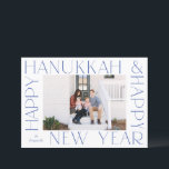 Minimalist Elegant Blue Hanukkah New Year Photo Holiday Card<br><div class="desc">Send your loved ones a special holiday greeting this season featuring this minimalist design with elegant text,  photo and holiday greeting on the back.</div>