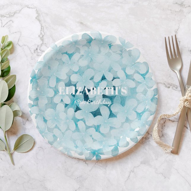 Minimalist Elegant Blue Hydrangeas Birthday Party Paper Plates (Creator Uploaded)