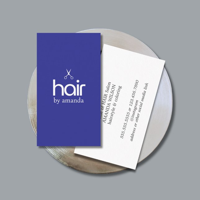 Minimalist Elegant Blue White Bold Scissors Hair Business Card (Creator Uploaded)