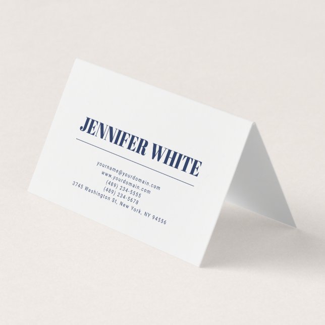 Minimalist Elegant Blue & White Plain Retro Business Card (Front)