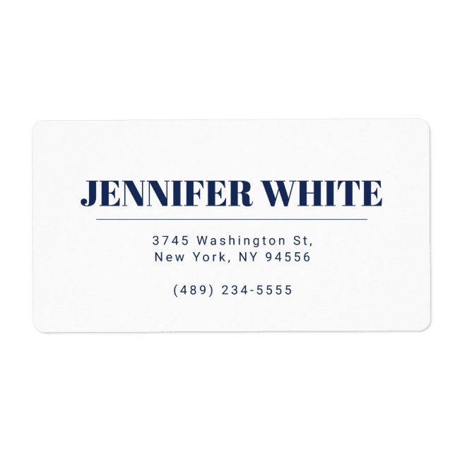 Minimalist Elegant Blue & White Plain Retro Label (Front)