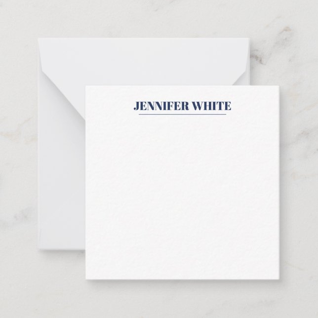 Minimalist Elegant Blue & White Plain Retro Note Card (Front)
