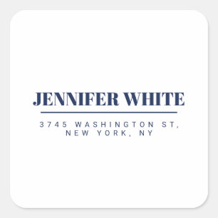 Minimalist Elegant Blue & White Plain Retro Square Sticker