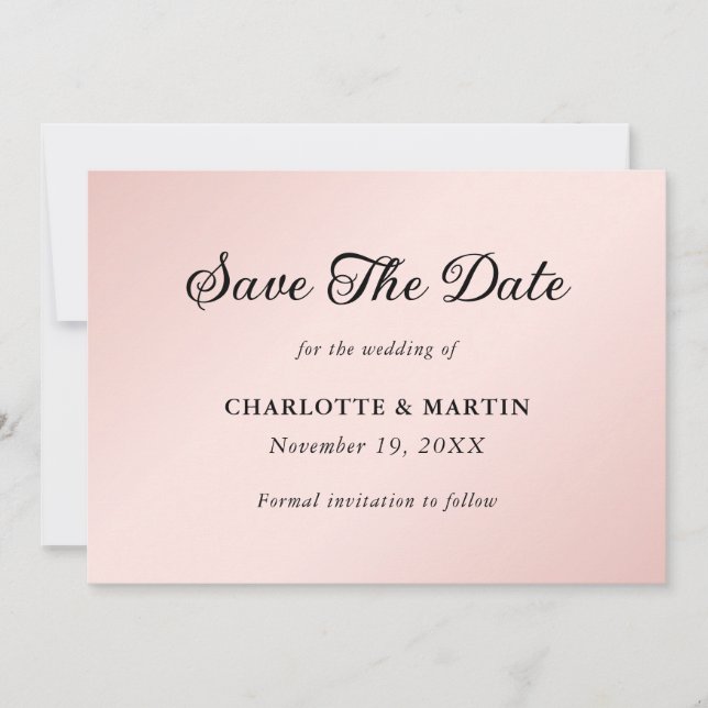 Minimalist Elegant Blush and Black Wedding Save The Date (Front)