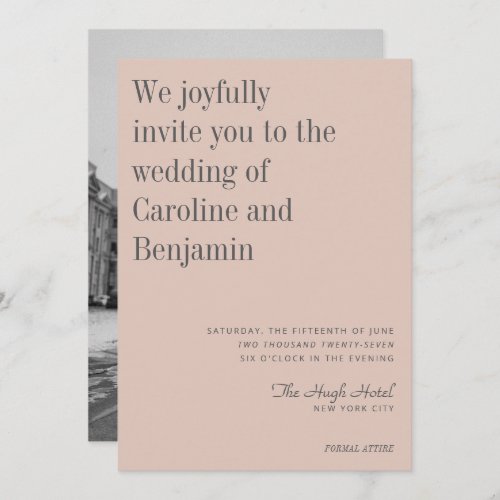 Minimalist Elegant Blush Gray Photo Wedding Invitation