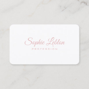 Minimalist Elegant Blush Pink Font on White Business Card