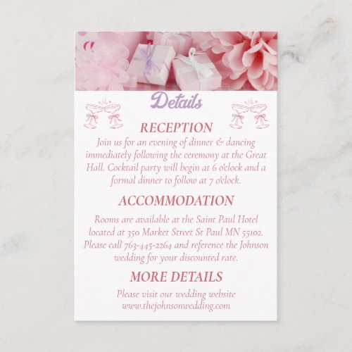 Minimalist Elegant Blush Pink Wedding Details Enclosure Card