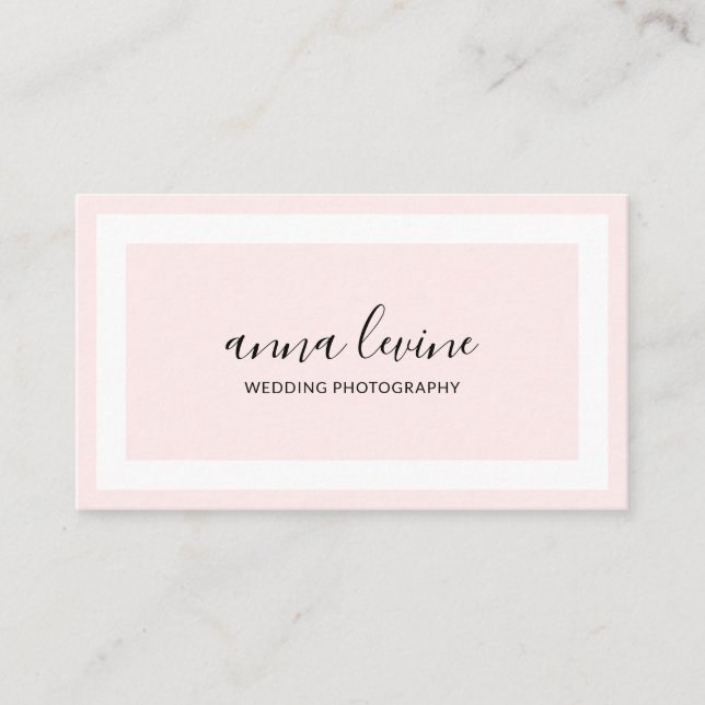 Minimalist Elegant Blush Pink White Border Business Card (Front)