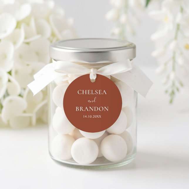 Minimalist Elegant Boho Burnt Orange Wedding Classic Round Sticker (Creator Uploaded)