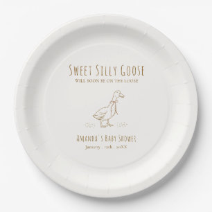 Minimalist Elegant Boho Silly Goose Baby Shower Paper Plates