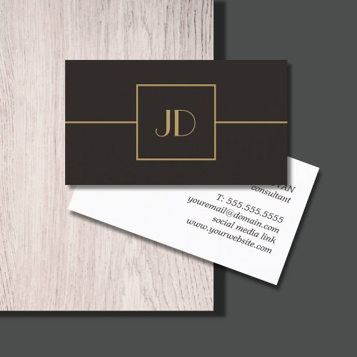 Minimalist Elegant Bold Monogram Grey Golden Business Card
