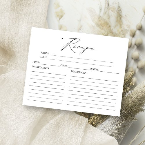 Minimalist Elegant Bridal Shower Recipe Cards