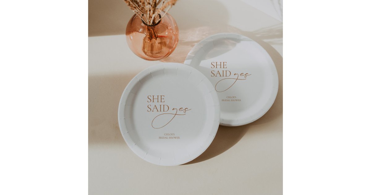 Minimalist Elegant Bridal Shower White Paper Plates | Zazzle