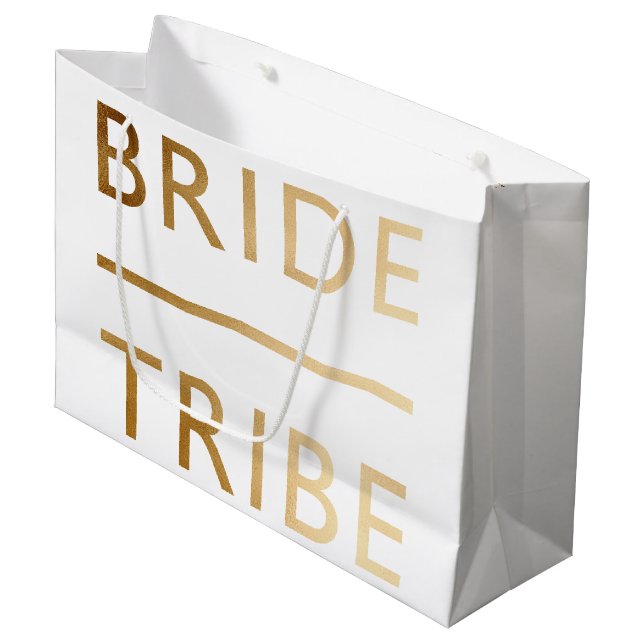 minimalist elegant bride tribe faux gold text large gift bag (Front Angled)