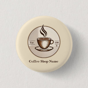 Minimalist Elegant Brown Coffee business logo shop Button