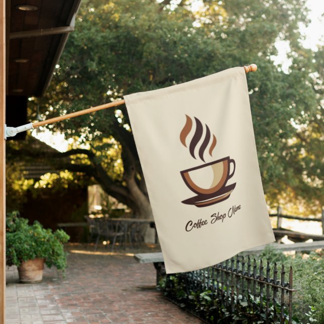 Minimalist Elegant Brown Coffee business logo shop House Flag (In SItu)