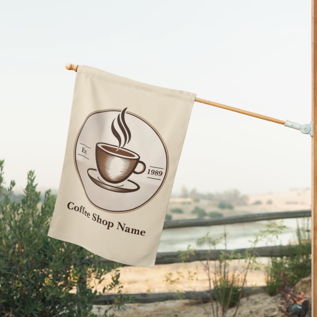 Minimalist Elegant Brown Coffee business logo shop House Flag (Insitu (Back))