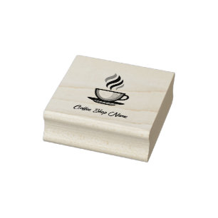 Minimalist Elegant Brown Coffee business logo shop Rubber Stamp