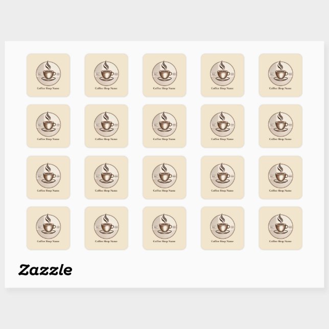 Minimalist Elegant Brown Coffee business logo shop Square Sticker (Sheet)