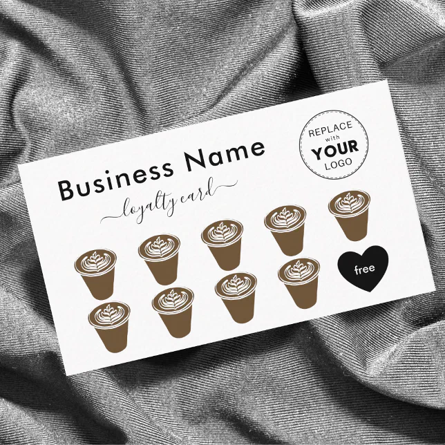 Minimalist Elegant Brown Coffee Cups Add Your Logo Loyalty Card | Zazzle